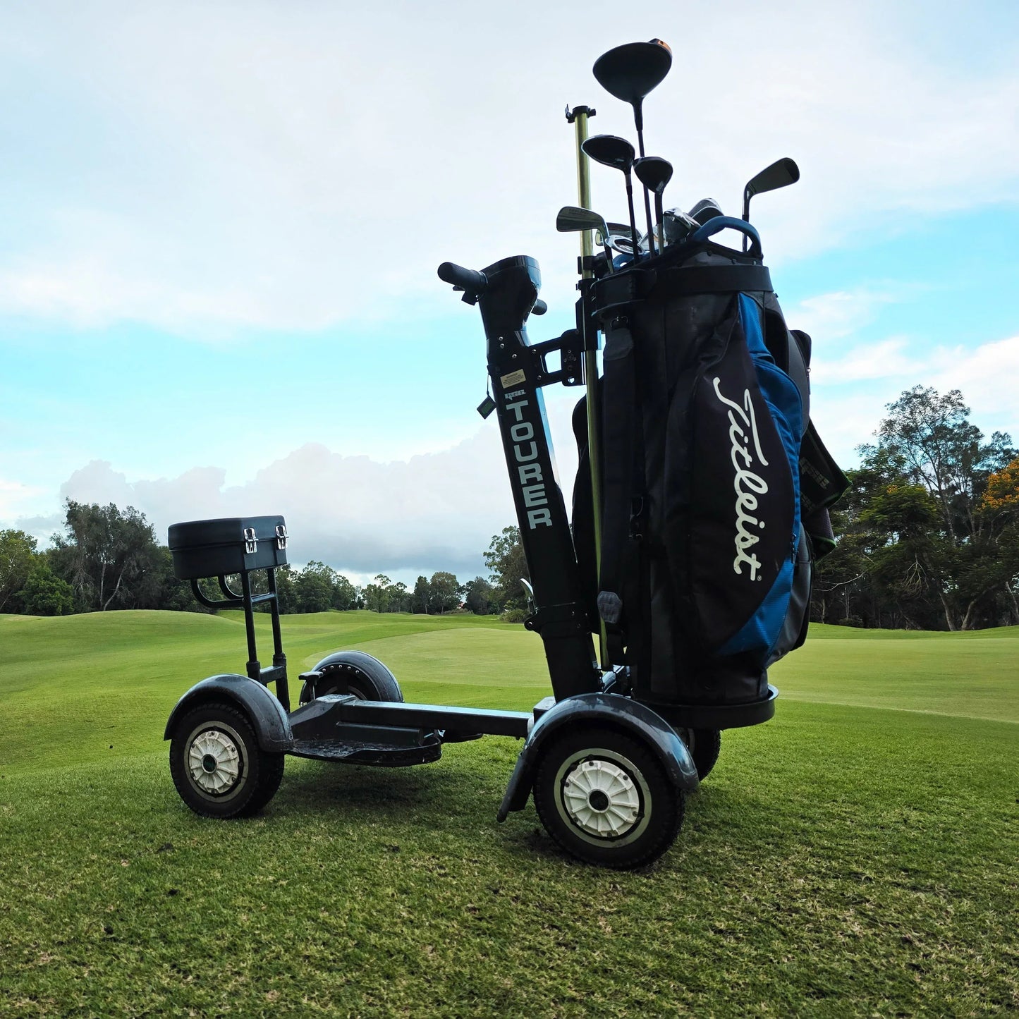 Electric Golf Caddy | Charger with chair and umbrella | Top Speed 15 mph, 36+holes & Free Shipping