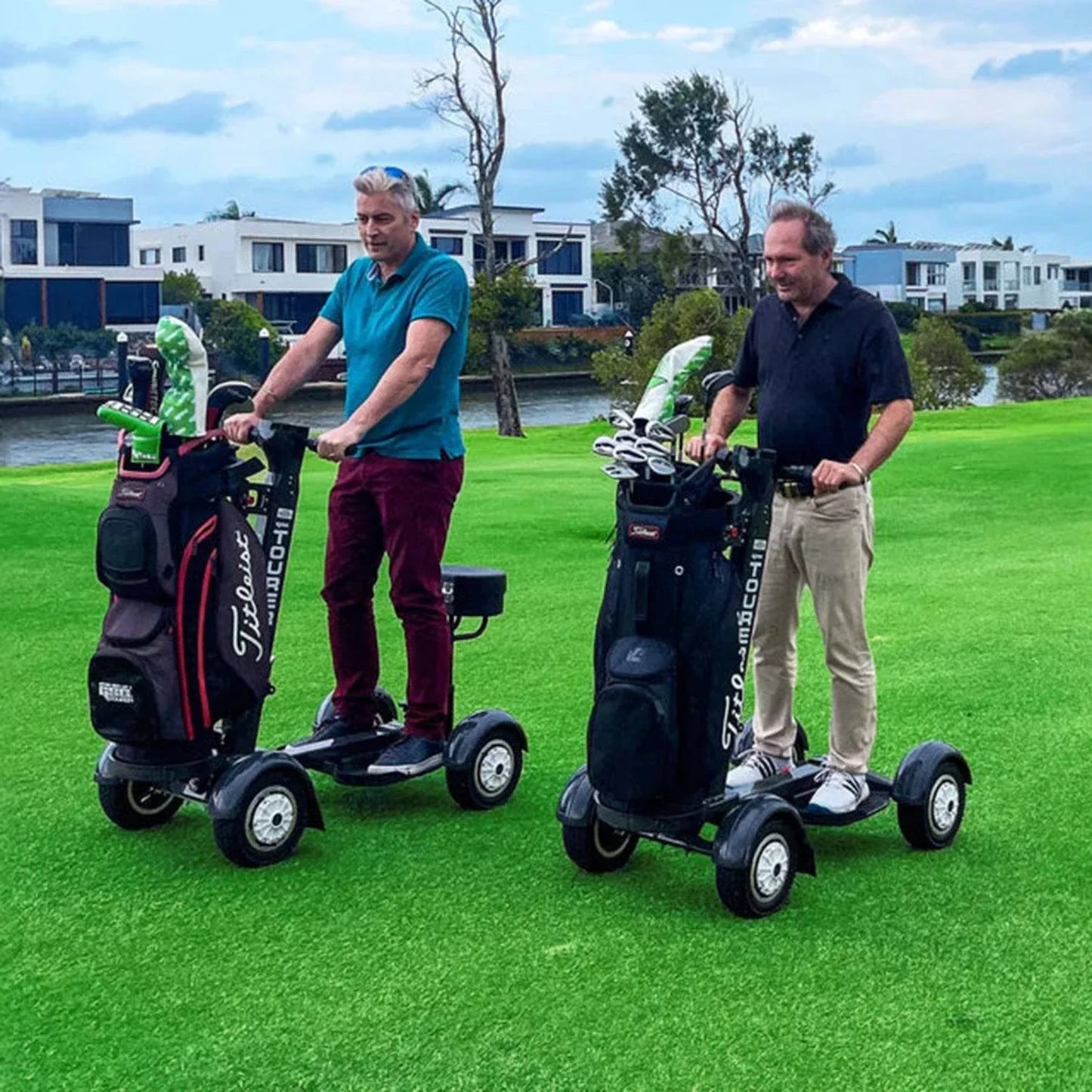 Electric Golf Caddy | Charger with chair and umbrella | Top Speed 15 mph, 36+holes & Free Shipping