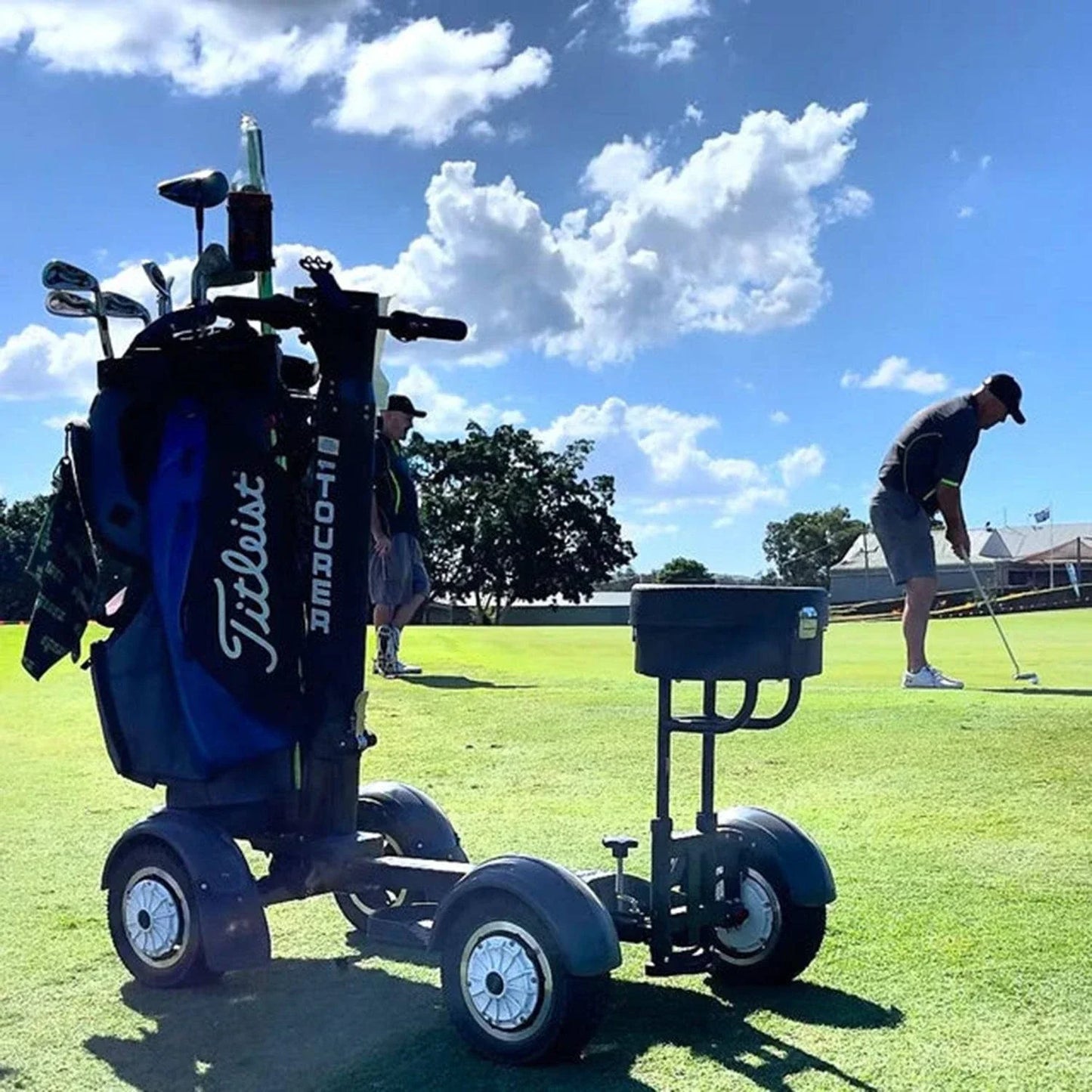 Electric Golf Caddy | Charger with chair and umbrella | Top Speed 15 mph, 36+holes & Free Shipping