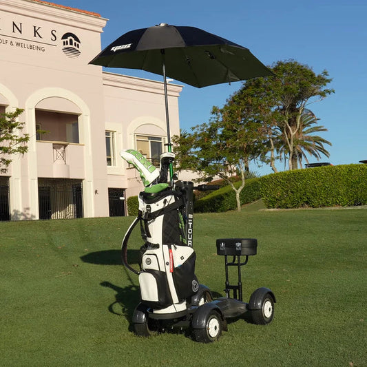 Electric Golf Caddy | Charger with chair and umbrella | Top Speed 15 mph, 36+holes & Free Shipping